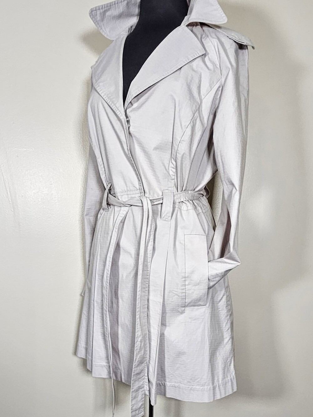 Cabi Lt Grey Shorter Lightweight Trench Coat Mid Length Casual Cotton Stretch XL